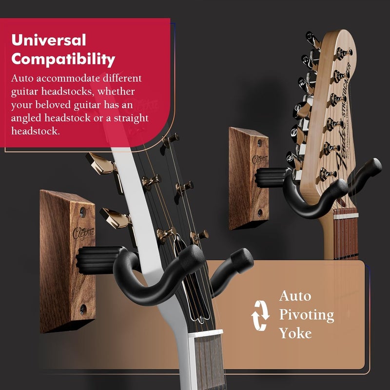 ClefArc Guitar Wall Mount - 3 Pack Black Walnut Guitar Wall Hangers, U-Shape Hardwood Guitar Hanger, Guitar Gifts for Men Women Guitarists, Guitar Accessories, with 6 Assorted Guitar Picks - Image 4